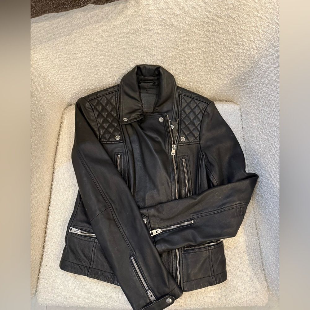 AllSaints Catch Biker Kushiro Jacket Quilted Black Leather